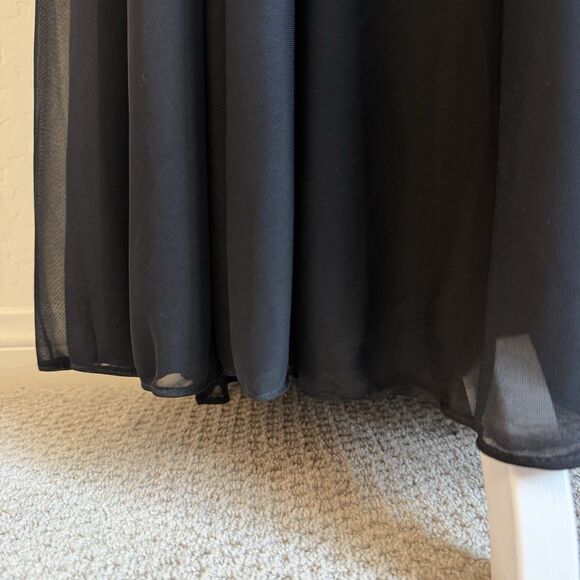 Davids Bridal As Is Mesh Dress Black One Shoulder  Chiffon Gown Bridesmaid Sz 12 - Picture 6 of 16